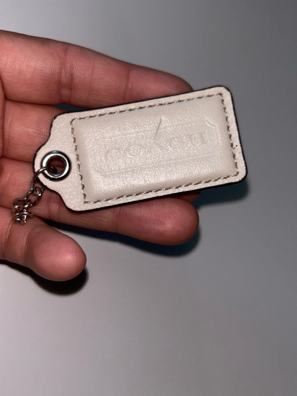 Coach Cream Leather Key & Card Holder Tag with Chain